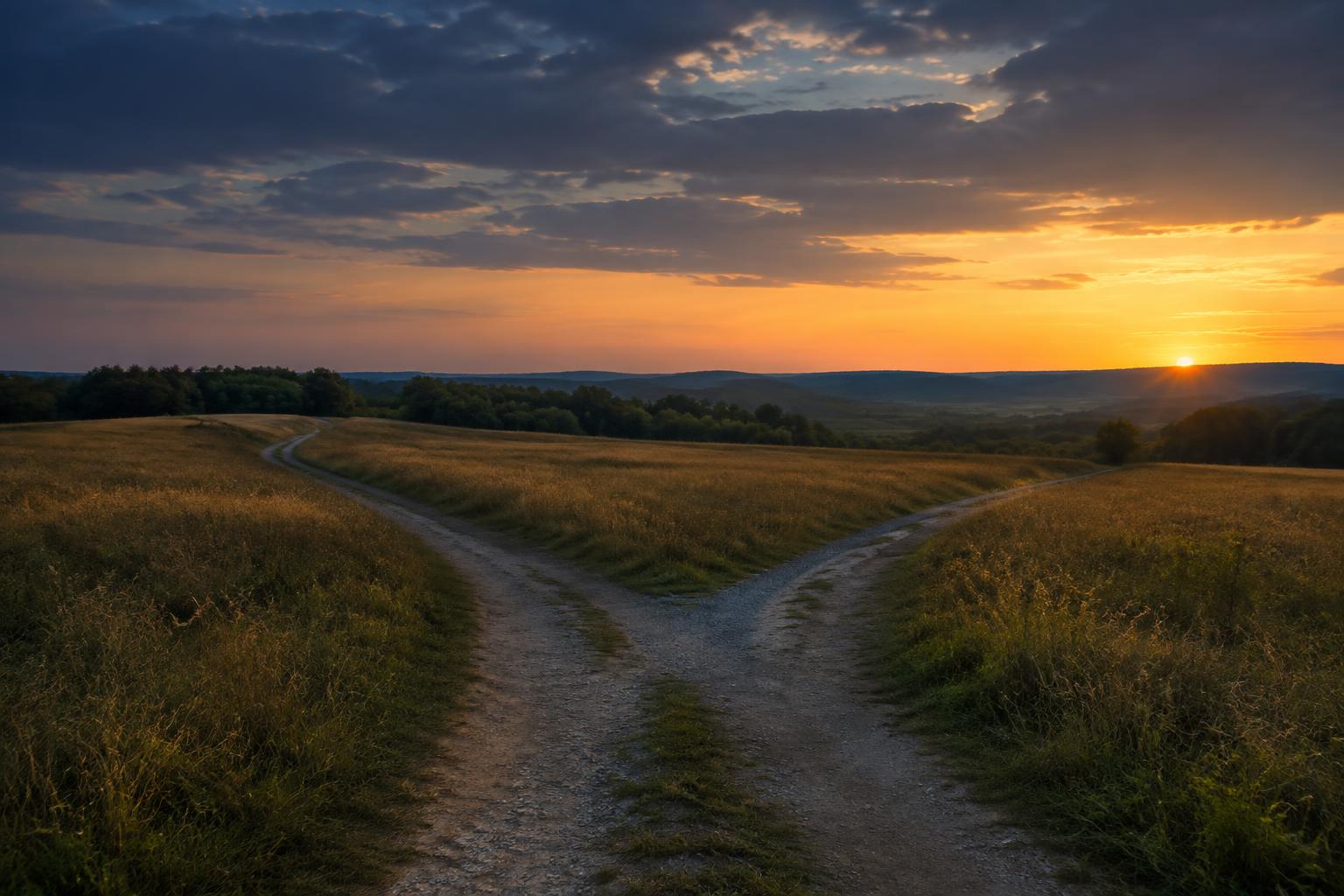 A country path dividing across a Missouri field