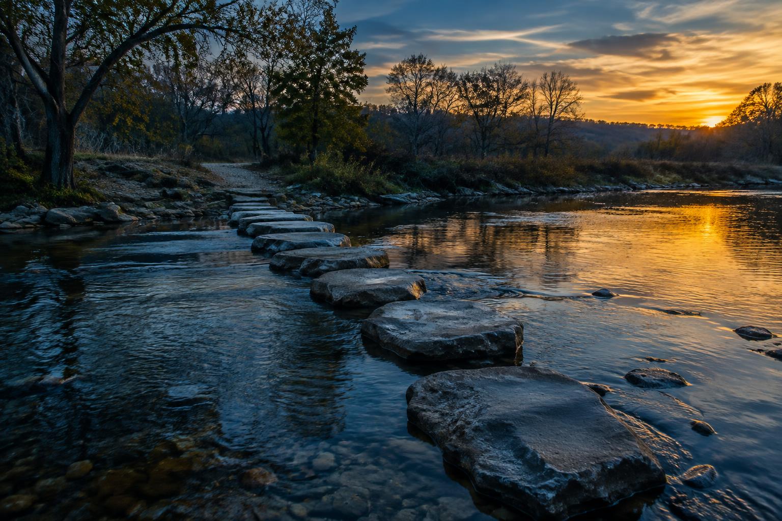 Stepping stones crossing a shallow Missouri creek