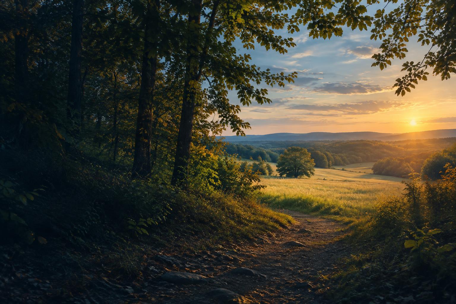 A woodland path opening into a sunlit Missouri clearing